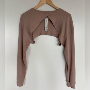 ZARA 19” PTP Women's Long Sleeve Ribbed Cropped Top, Dusty Rose, Size Medium.